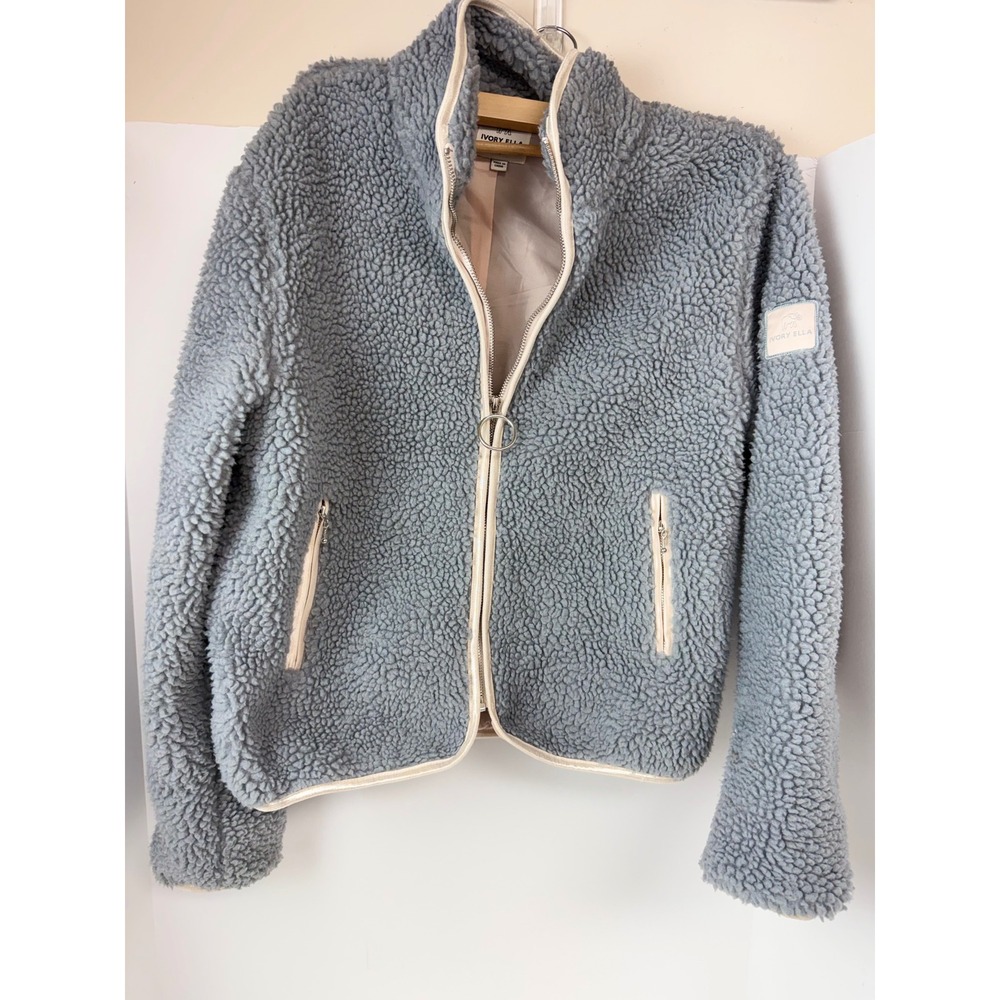 Ivory Ella Jacket Faux Shearling Full Zipper Pockets Sz S Blue